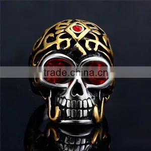 Gothic Engraved Rhinestones Surgical Stainless Steel Skull Ring for Man thumbnail-5