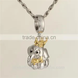 925 Sterling Silver Animal Elephant Slide Gold Plated Charms For European Necklace thumbnail-2
