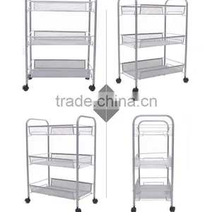 Metal Mesh Trolly Organizer Shelves Handle Portable Storage Rack thumbnail-1