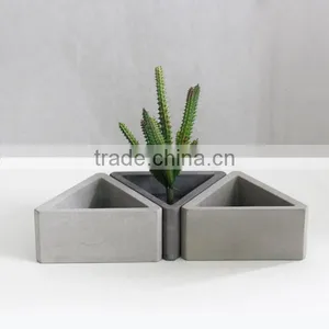 Triangle Shape Plain Concrete Interior Waterproof Bare Concrete Flower Pot thumbnail-1