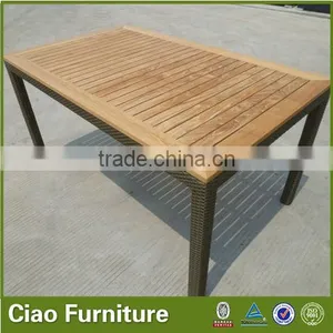 Patio Furniture Outdoor Rattan Teakwood Dining Table Top thumbnail-1
