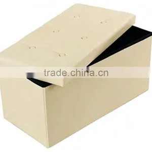 Beige Faux Leather Folding Bench Foot Rest Stool Seat Storage Ottoman thumbnail-2