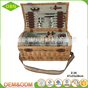 2017 New Style Wicker Basket, Brown Picnic Basket Set With Belt for Four Person thumbnail-2