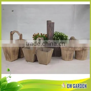 Elegant Handmade Indoor And Outdoor Wood Split Pot Planter With Handle thumbnail-1