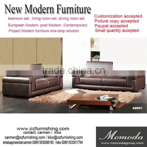 JR8051 Voage Modern Luxury Italy Retro Brown Genuine Full Leather Italian Style Living Room 1+2+3 Sectional Sofa Set thumbnail-1
