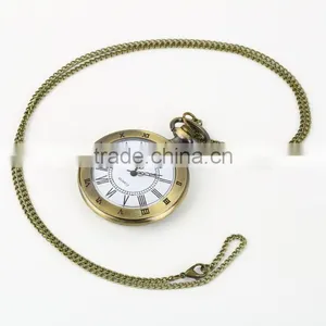 Antique Quartz Watch Bronze Roman Numerals Chain Necklace Pendant Quartz Empty Pocket Watch thumbnail-1