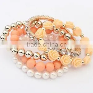 2016 Trendy Fashion Candy Color Pearl Rose Flower Multilayer Charm Bracelet & Bangle For Women Fashion Jewelry thumbnail-2