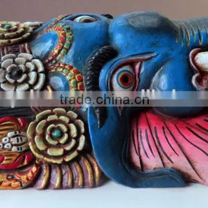 Wooden Mask of Hindu Lord Ganesh Wall Hanging Made In Nepal thumbnail-2
