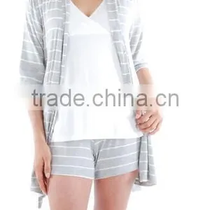 Fat Women Family Nightwear 95% Rayon / 5% Spandex Gray Stripe 5-Piece Mommy & Me Nursing Set thumbnail-4