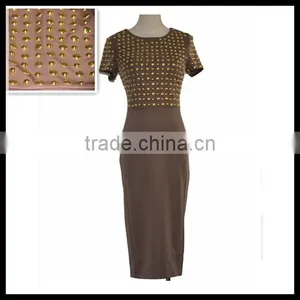 Fashion Brown Color Short Sleeve Casual Women Dress Model thumbnail-1