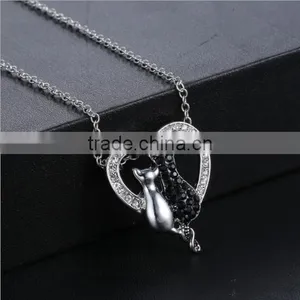 Fashion Couple Animal Pendant Necklace Colors Enamel Couple Cat Pendant Necklace for Valentine's Gifts thumbnail-4