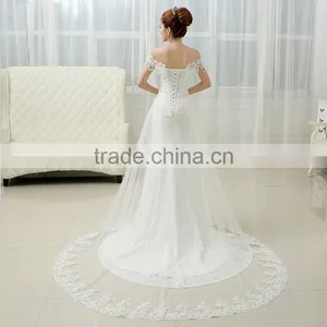 2017 Fashion Wedding Dress New Bride Korean Boat Neck Evening Dress Fishtail Skirt Long Drag Tail thumbnail-3