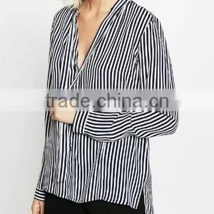 Runwaylover EY2352B 2017 Ladies Fashion Deep V-Neck Stripe Blouse thumbnail-3