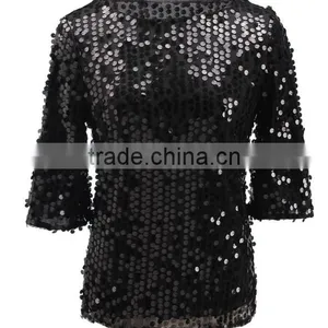 European Style 2017 Spring Women's Fashion Women's Sequin Blingbling T-shirt Brand thumbnail-4