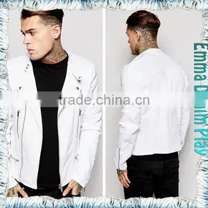 Men's Fashion Pure White Denim Zipper Short Jackets thumbnail-2