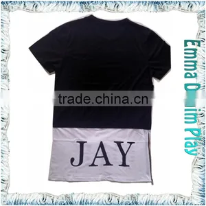 Mens Black White Two Tone Elongated T Shirt With Zipper thumbnail-2