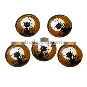 Glass Dome Seals Cabochons Round Flatback Black & Orange Cat Moon Bat Pattern Transparent 20mm Dia thumbnail-1