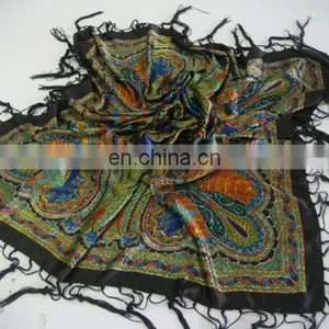 100% Silk Printed Scarf With Fringes thumbnail-1