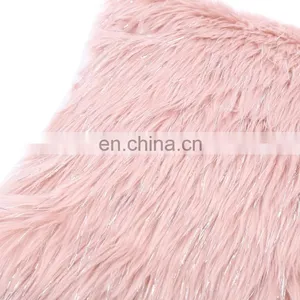 Custom Latest Design Pink Cover Fur Plush Body Car Waist Cushion /pillow Shaggy Faux Fur Cushion With Metallic Yarn thumbnail-2