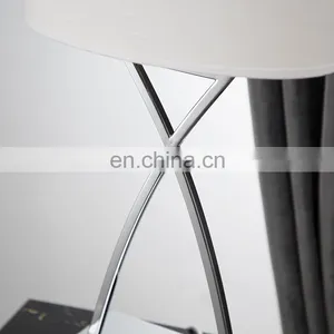 Modern Living Room Decoration Oval White Lampshade Silver Plated Metal Table Lamp for Hotel thumbnail-3