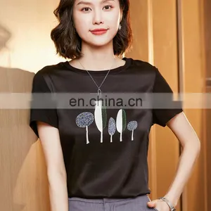 Women Fashion Loose Short Sleeve Summer Print Mulberry Silk Cotton T Shirts thumbnail-5