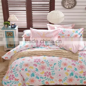 Colorful Flower Printed Cotton Children Bed Sheet Set Eco-friendly Bedding Set Pink and White Kids Duvet Cover Set thumbnail-1