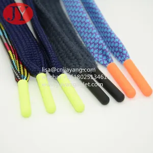 Rubber Coating Metal Drawstring Cord Ends Shoe String Metal Aglet With Flat Cotton Rope thumbnail-1