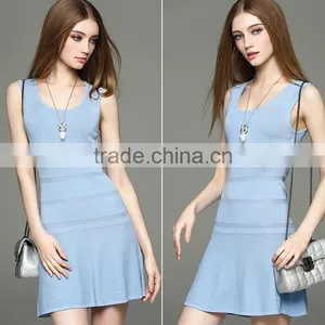 2016 New Arrival Sleeveless Round Neck Knit Dress With Hollow Pattern Design thumbnail-1