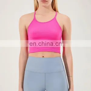 Breathable Lightweight Ribbed High Stretch Crop Top Sports Gym Yoga Bra Sexy Straps Women Fitness Training Athletic Wear Clothes thumbnail-1
