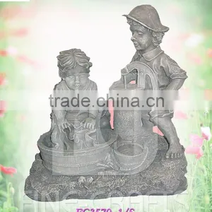 Resin Boy and Girl Garden Fountain thumbnail-1