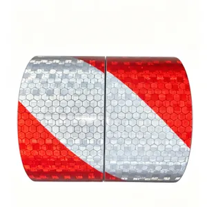 Red & White Diagonal Honeycomb Reflective Sheeting / Red White Striped Crystal Lattice Reflective Tape thumbnail-2