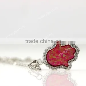 Hot Sale Synthetic cz Opal Hand/Hamsa With CZ 925 Silver Sterling Necklace Jewelry thumbnail-5