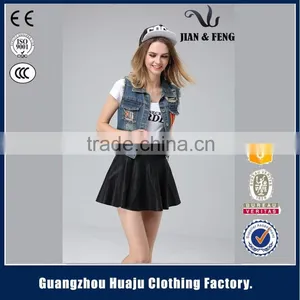 2016 Fashion Blue Short Washed Wholesale Jean Vest Ladies Denim Vest thumbnail-3