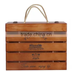 New Arrive Handmade Oak Wood Wine Box 6 Bottles Pine Wood Wine Box Chrismas Wine Bottle Box thumbnail-2