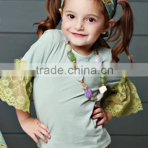New Organic 95% Cotton 5% Spandex Best Selling Blank White Ruffles Kids t Shirt Wholesale thumbnail-4