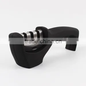 Knife Sharpener, 3-Stage Knife Sharpening System, Sharpens Metal and Ceramic Knives, Black thumbnail-3