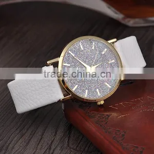 Shining Gold Case Watch Quartz Watch Women Leather Band Wrist Quartz thumbnail-4