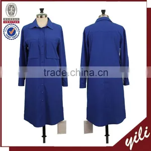 Long Sleeve Blue Color Fishtail Chiffon Blouse Dressy Chiffon Blouses thumbnail-1