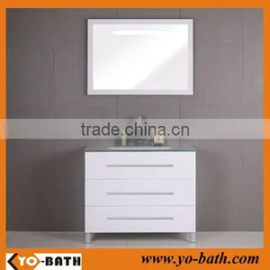 High Glossy White Bathroom Furniture With Glass Wash Basin thumbnail-1