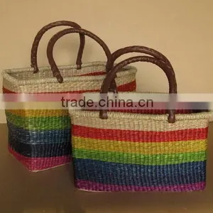 Rainbow Seagrass Basket Weaving S/2 thumbnail-1