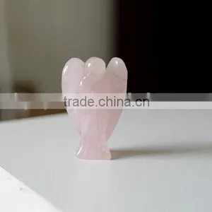 Small Hand Carved Rose Quartz Crystal Angel for Christmas Gift thumbnail-4