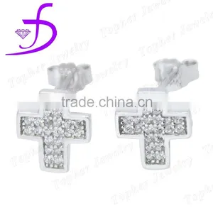 Wholesale Micro Pave Silver Cross Earrings 925 Silver Zircon Earrings Jewelry thumbnail-1