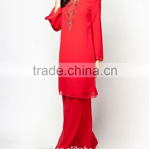 Red 100% Polyester Embroidered Beaded Elegant Women Muslim Dress thumbnail-5