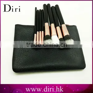 Black Leather Professional Synthetic Hair Makeup Brush Set 8pcs thumbnail-4