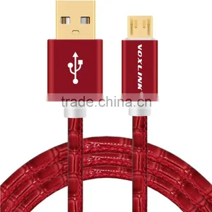VOXLINK Crocodile Gold Plug Mirco Usb Cable Sync Date Charging Cable Micro Red 1m thumbnail-1