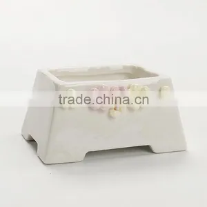 Creative Hand Pinching Flowers Small White Ceramic Flower Pots thumbnail-3