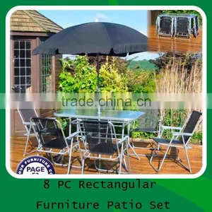 8 Piece Garden Rectangular Patio Furniture With 6 Folding Chairs & 1table & Parasol thumbnail-3