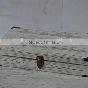 Washed White Wooden Trunk With Corner Metal Decor thumbnail-2