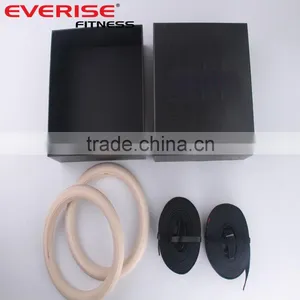 Nylon Strap Crossfit Wooden Training Gymnastic Rings With Black Box thumbnail-2