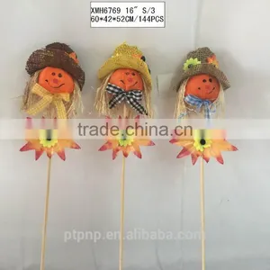 Straw and Fabric Scarecrow With Pumpkin for Halloween Decoration thumbnail-6